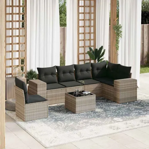 Vrtna garnitura - 7-dijelni set vrtnih sofa svjetlosivi od poliratana - Svjetlosiva Sa stolom 1 Cijena