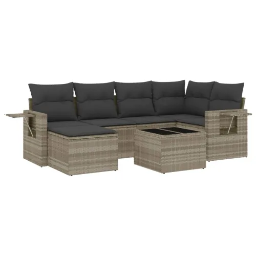 Vrtna garnitura - 7-dijelni set vrtnih sofa svjetlosivi od poliratana - Svjetlosiva Sa stolom 1 Svjetlosiva Cijena