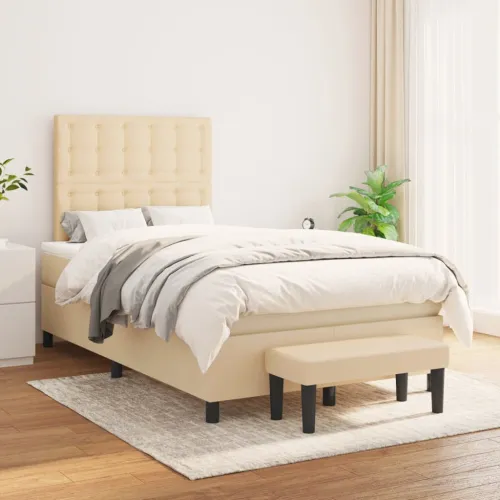 Krevet box spring s madracem krem 120 x 190 cm od tkanine - Krema 120 x 190 cm gumbi Krema Cijena