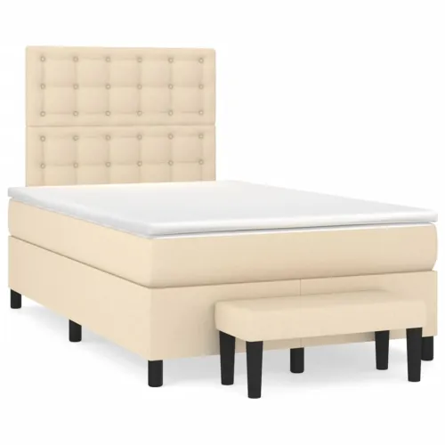 Krevet box spring s madracem krem 120 x 190 cm od tkanine - Krema 120 x 190 cm gumbi Krema Cijena