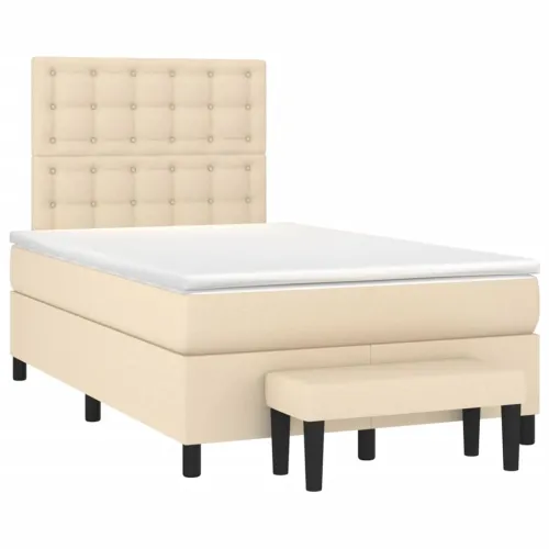 Krevet box spring s madracem krem 120 x 190 cm od tkanine - Krema 120 x 190 cm gumbi Krema Cijena