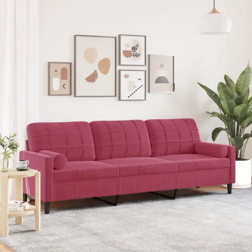 Trosjed s ukrasnim jastucima boja vina 210 cm baršunaste - boja crnog vina 210 cm Cijena