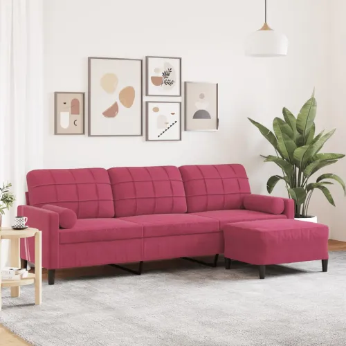 Trosjed s tabureom crvena boja vina 210 cm baršunasti - boja crnog vina 210 cm Cijena
