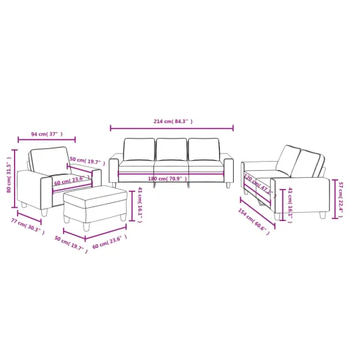 4-dijelni set sofa krem od tkanine - Krema s jastučićima i tabureom Cijena