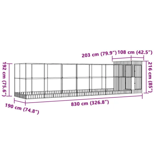 Kavez za ptice s produžetkom srebrni 830x203x216 cm čelični - 830 x 203 x 216 cm Cijena