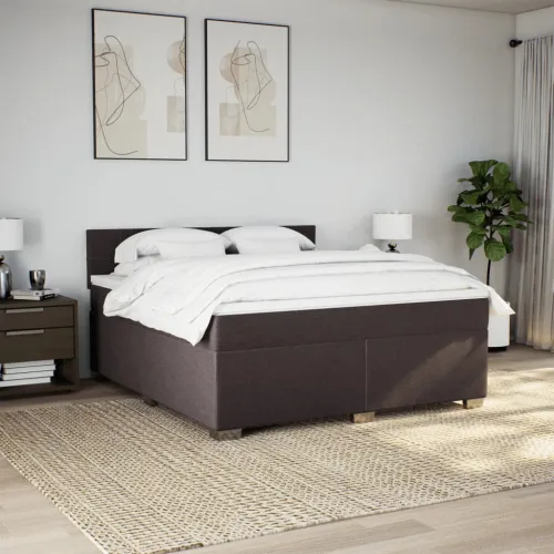 Boxspring - Krevet s oprugama i madracem tamnosmeđi 180x200 cm tkanina - Tamno smeđa 180 x 200 cm Blok s kvadratima Tamno smeđa Cijena