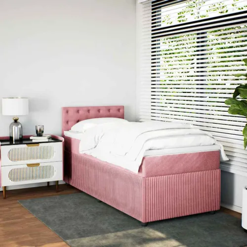 Box spring krevet s madracem ružičasti 90x190 cm baršunasti - Ružičasta 90 x 190 cm gumbi Ružičasta Cijena