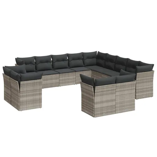 Vrtna garnitura - 13-dijelni set vrtnih sofa poliratan s jastucima svijetlosivi - Svjetlosiva Bez stola Cijena