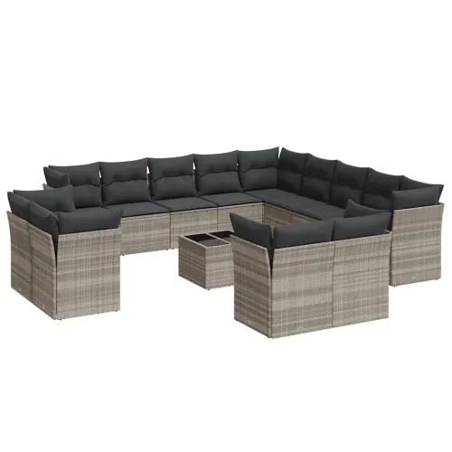 Vrtna garnitura - 14-dijelni set vrtnih sofa poliratan s jastucima svijetlosivi - Svjetlosiva Sa stolom Cijena