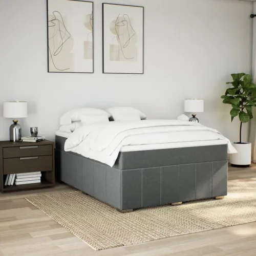 Boxspring - Krevet s oprugama i madracem tamnosivi 140x190 cm od tkanine - Tamno siva 140 x 190 cm Cijena