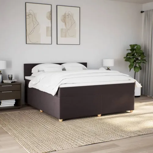 Boxspring - Krevet s oprugama i madracem tamnosmeđi 180x200 cm tkanina - Tamno smeđa 180 x 200 cm Blok s kvadratima Tamno smeđa Cijena