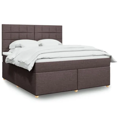 Boxspring - Krevet s oprugama i madracem tamnosmeđi 180x200 cm tkanina - Tamno smeđa 180 x 200 cm Blok s kvadratima Tamno smeđa Cijena
