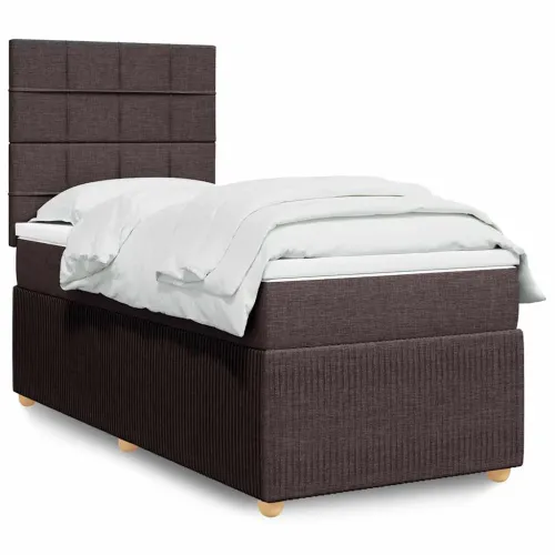 Boxspring - Krevet s oprugama i madracem tamnosmeđi 90 x 190 cm od tkanine - Tamno smeđa 90 x 190 cm Blok s kvadratima Tamno sme Cijena