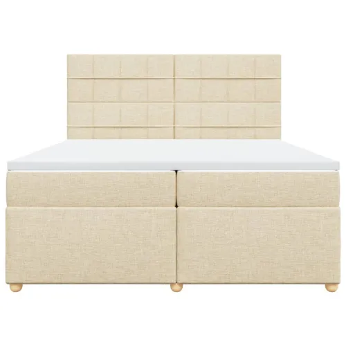 Boxspring - Krevet s oprugama i madracem krem 200 x 200 cm od tkanine - Krema 200 x 200 cm Blok s kvadratima Krema Cijena