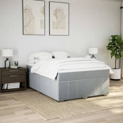 Boxspring - Krevet s oprugama i madracem svjetlosivi 140x190 cm od tkanine - Svjetlosiva 140 x 190 cm Cijena