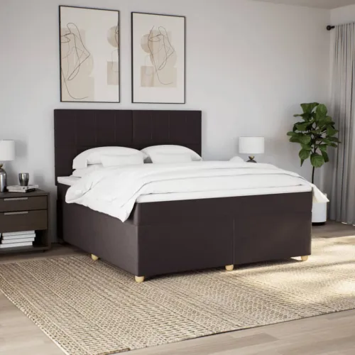 Boxspring - Krevet s oprugama i madracem tamnosmeđi 180x200 cm tkanina - Tamno smeđa 180 x 200 cm Blok s kvadratima Tamno smeđa Cijena