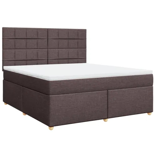 Boxspring - Krevet s oprugama i madracem tamnosmeđi 180x200 cm tkanina - Tamno smeđa 180 x 200 cm Blok s kvadratima Tamno smeđa Cijena