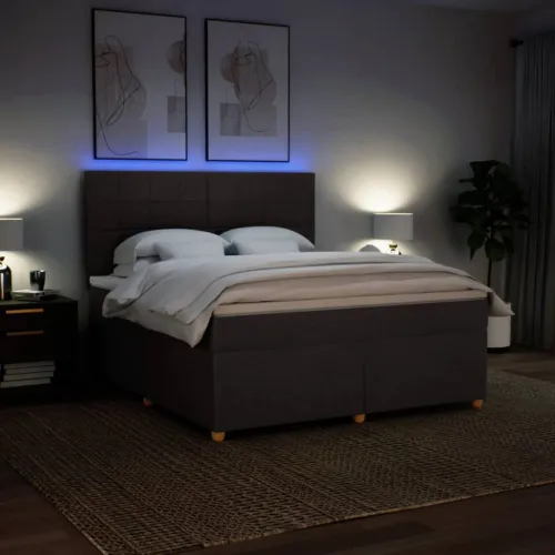 Boxspring - Krevet s oprugama i madracem tamnosmeđi 180x200 cm tkanina - Tamno smeđa 180 x 200 cm Blok s kvadratima Tamno smeđa Cijena