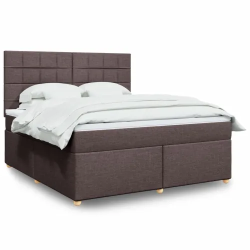 Boxspring - Krevet s oprugama i madracem tamnosmeđi 180x200 cm tkanina - Tamno smeđa 180 x 200 cm Blok s kvadratima Tamno smeđa Cijena