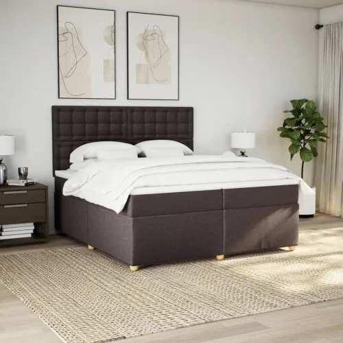 Boxspring - Krevet s oprugama i madracem tamnosmeđi 200x200 cm od tkanine - Tamno smeđa 200 x 200 cm gumbi Tamno smeđa Cijena