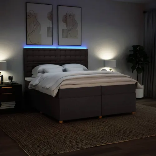 Boxspring - Krevet s oprugama i madracem tamnosmeđi 200x200 cm od tkanine - Tamno smeđa 200 x 200 cm gumbi Tamno smeđa Cijena