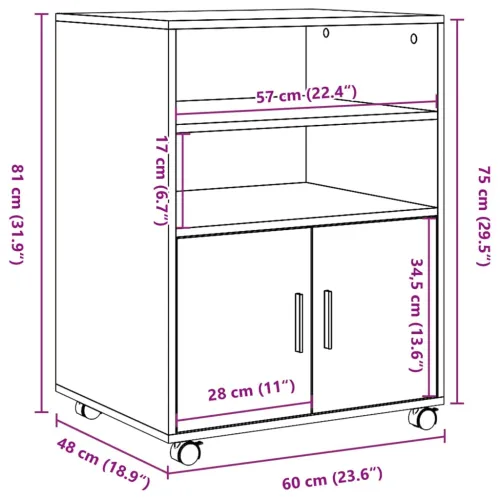 Pomični ormarić boja hrasta 60x48x81 cm konstruirano drvo - Sivi hrast sonoma 1 Cijena