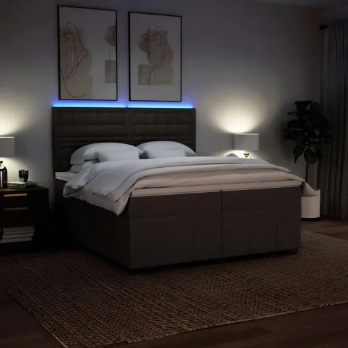 Boxspring - Krevet s oprugama i madracem tamnosmeđi 200x200 cm od tkanine - Tamno smeđa 200 x 200 cm gumbi Tamno smeđa Cijena