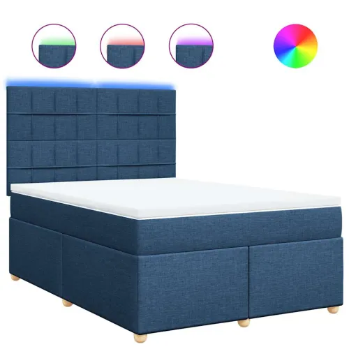 Boxspring - Krevet s oprugama i madracem plavi 140 x 190 cm od tkanine - Plava 140 x 190 cm Blok s kvadratima Plava Cijena
