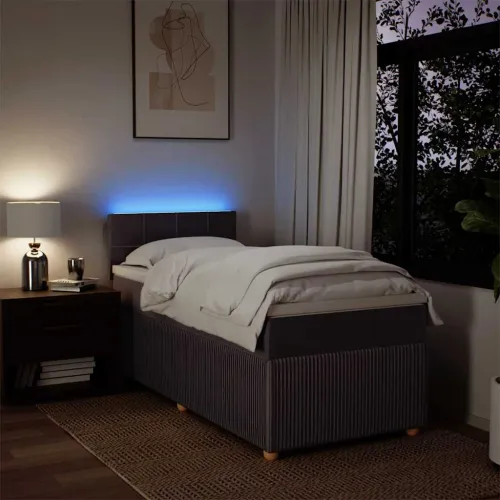 Boxspring - Krevet s oprugama i madracem tamnosmeđi 90 x 190 cm od tkanine - Tamno smeđa 90 x 190 cm Blok s kvadratima Tamno sme Cijena