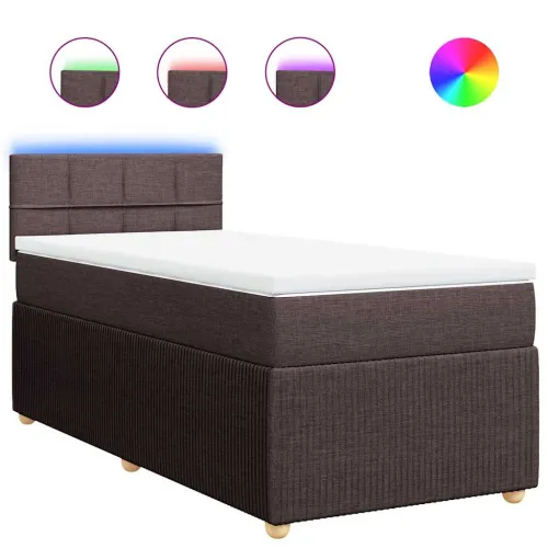Boxspring - Krevet s oprugama i madracem tamnosmeđi 90 x 190 cm od tkanine - Tamno smeđa 90 x 190 cm Blok s kvadratima Tamno sme Cijena