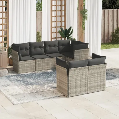 Vrtna garnitura - 7-dijelni set vrtnih sofa svjetlosivi od poliratana - Svjetlosiva 7 Cijena