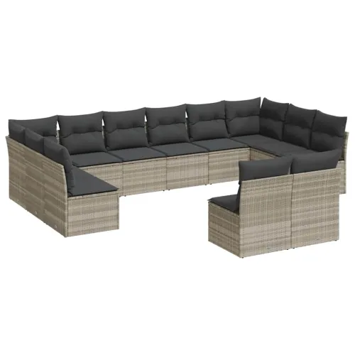 Vrtna garnitura - 12-dijelni set vrtnih sofa poliratan s jastucima svijetlosivi - Svjetlosiva Bez stola Cijena