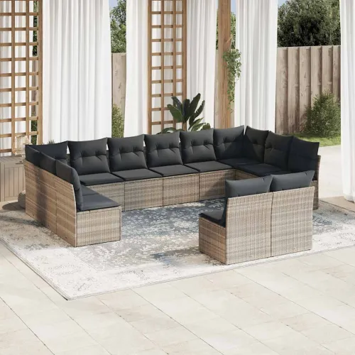 Vrtna garnitura - 12-dijelni set vrtnih sofa poliratan s jastucima svijetlosivi - Svjetlosiva Bez stola Cijena