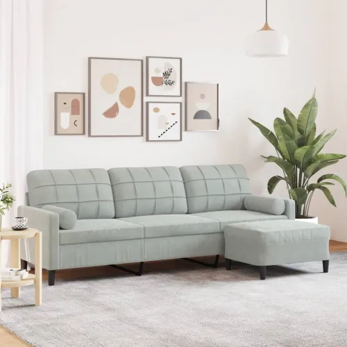 Trosjed s tabureom svjetlosivi 210 cm baršunasti - Svjetlosiva 210 cm Cijena