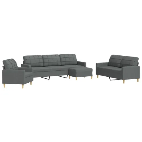 4-dijelni set sofa s tabureom tamnosivi od tkanine - Tamno siva S osloncem za noge Cijena