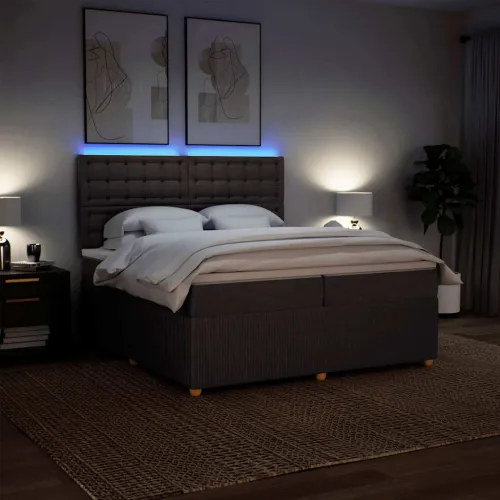 Boxspring - Krevet s oprugama i madracem tamnosmeđi 200x200 cm od tkanine - Tamno smeđa 200 x 200 cm gumbi Tamno smeđa Cijena