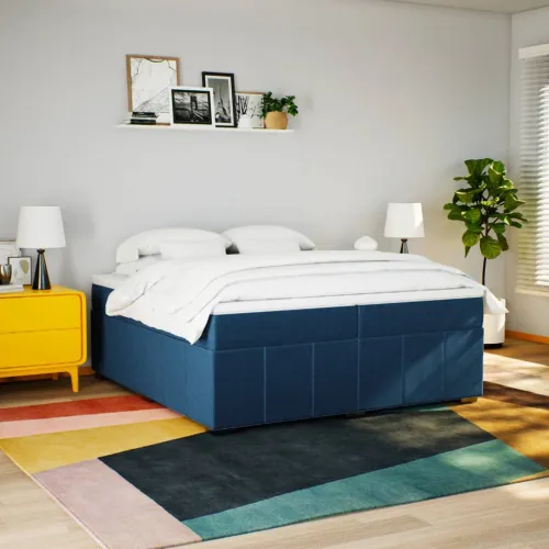 Boxspring - Krevet s oprugama i madracem plavi 200 x 200 cm od tkanine - Plava 200 x 200 cm Cijena