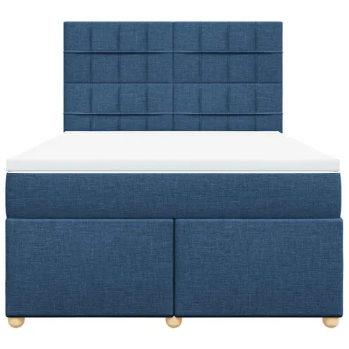 Boxspring - Krevet s oprugama i madracem plavi 140 x 190 cm od tkanine - Plava 140 x 190 cm Blok s kvadratima Plava Cijena