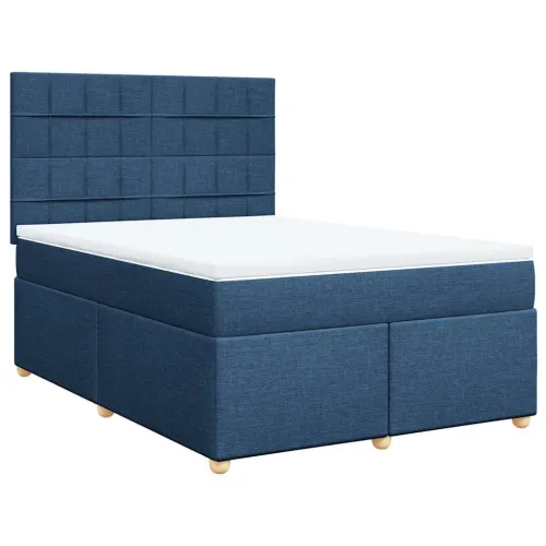 Boxspring - Krevet s oprugama i madracem plavi 140 x 190 cm od tkanine - Plava 140 x 190 cm Blok s kvadratima Plava Cijena