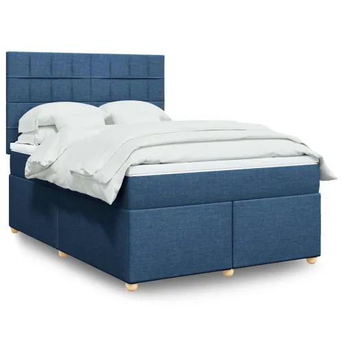 Boxspring - Krevet s oprugama i madracem plavi 140 x 190 cm od tkanine - Plava 140 x 190 cm Blok s kvadratima Plava Cijena