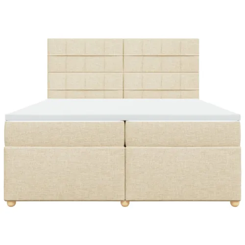 Boxspring - Krevet s oprugama i madracem krem 200 x 200 cm od tkanine - Krema 200 x 200 cm Blok s kvadratima Krema Cijena