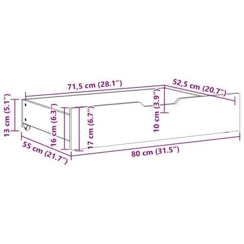 Ladice ispod kreveta 2 kom voštano smeđe 80x55x17cm od borovine - Voštano smeđa 80 x 55 x 16 cm Cijena
