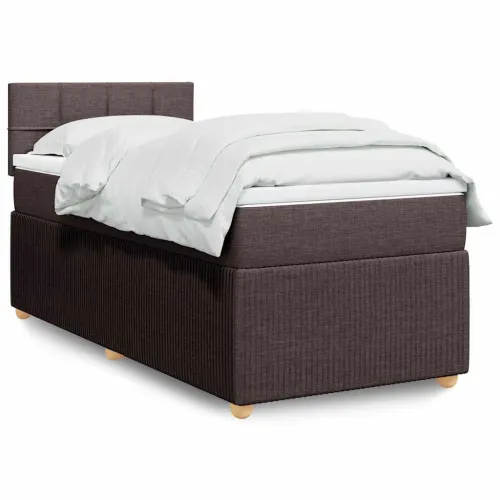 Boxspring - Krevet s oprugama i madracem tamnosmeđi 90 x 200 cm od tkanine - Tamno smeđa 90 x 200 cm Blok s kvadratima Tamno sme Cijena
