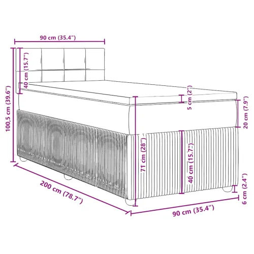 Boxspring - Krevet s oprugama i madracem tamnosmeđi 90 x 200 cm od tkanine - Tamno smeđa 90 x 200 cm Blok s kvadratima Tamno sme Cijena