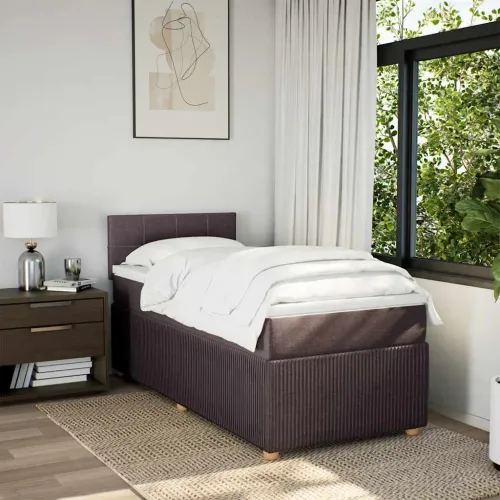 Boxspring - Krevet s oprugama i madracem tamnosmeđi 90 x 200 cm od tkanine - Tamno smeđa 90 x 200 cm Blok s kvadratima Tamno sme Cijena