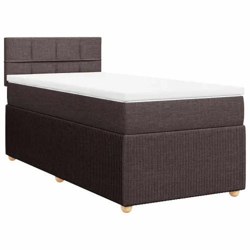 Boxspring - Krevet s oprugama i madracem tamnosmeđi 90 x 200 cm od tkanine - Tamno smeđa 90 x 200 cm Blok s kvadratima Tamno sme Cijena