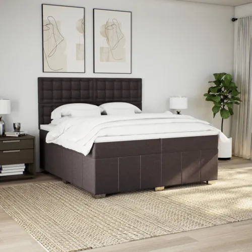 Boxspring - Krevet s oprugama i madracem tamnosmeđi 200x200 cm od tkanine - Tamno smeđa 200 x 200 cm gumbi Tamno smeđa Cijena