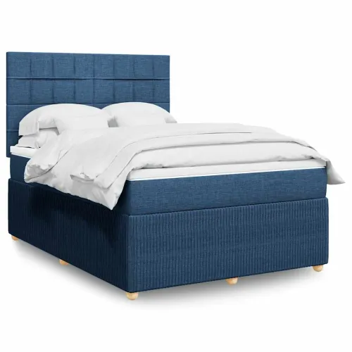 Boxspring - Krevet s oprugama i madracem plavi 140 x 190 cm od tkanine - Plava 140 x 190 cm Blok s kvadratima Plava Cijena