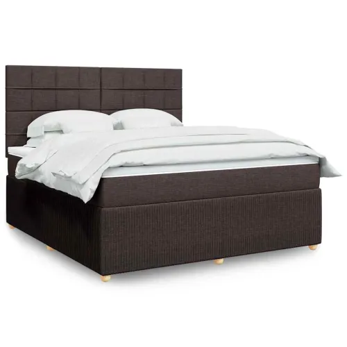 Boxspring - Krevet s oprugama i madracem tamnosmeđi 180x200 cm tkanina - Tamno smeđa 180 x 200 cm Blok s kvadratima Tamno smeđa Cijena