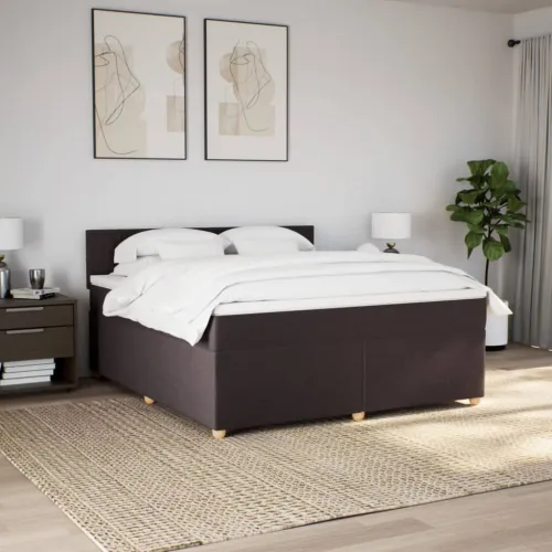 Boxspring - Krevet s oprugama i madracem tamnosmeđi 180x200 cm tkanina - Tamno smeđa 180 x 200 cm Blok s kvadratima Tamno smeđa Cijena